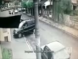 Men Is Smacked Through A Barrier By His Own Car.