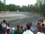 drifting car burns in accident