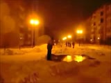 russian guy hits bystaders with flipped firework