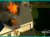 man flies off window of exploding house