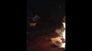 Drunk guy falls on fire