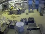 Explosion showers workers with molten metal