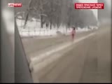 Drunk Russian Chick Goes Running Naked In The Snow!