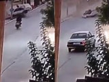 Out Of Control Car Jumps Central Barrier And Slams Into Motorcyclist