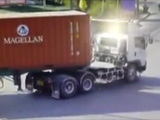 Truck Driver Clips A Woman Cornering On A Scooter Then Stops On Top Of Her