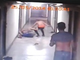 Shirtless Man Walking Down Corridor Ambushed By Guy With A Machete