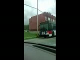 Some Guy drooling from his Mouth cuddles the Bus