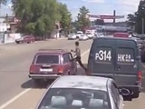 Pedestrian Running Across The Road Forgets To Look Both Ways