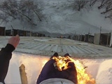 POV Footage Of The Crazy Russian Jumping From A Building On Fire