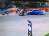 Oblivious Couple On A Scooter Crossing A Freeway Get Smashed By A Car - Three Angles