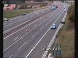 Car gets destroyed by speeding truck