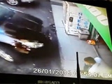 Man Sitting Outside A Store Crushed By A Car