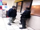 Drunk man goes for 6 punches, misses and falls on his ayass