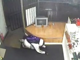 Thief Sneaking Into A Shop Caught And Beaten By Everyone Inside