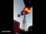 bump into high voltage, slings caught fire violently