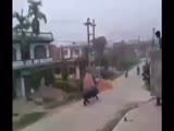 Rhino Chases Motorcycle Down The Street