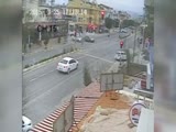 Scooter Rider Is Lucky Not To Get Squashed By A Cement Truck