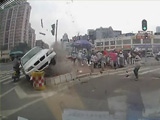 Out Of Control Car Smashes Into Scooter Rider At The Intersection