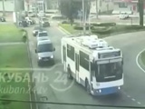 Cyclist Riding Across Traffic Has His Head Run Over