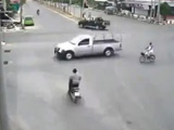 Biker Collides Hard With A Pickup Truck