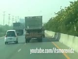 Road rage - truck drive desires to destroy his enemy`s car and succeded