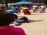 Screaming bitch attacks man and shows her boobs