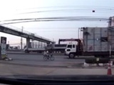 Truck Knocks A Road Sign Onto A Cyclist Crushing Him