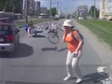 Girl Pushing Her Bicycle Takes A Bone Crunching Hit On The Croswalk