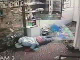 Moment a Motorcycle Rider is Hurled Through Store Following Accident