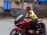 Biker With No Helmet Slides And Smashes Into A Brick Wall