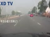 scooter rider gets kicked by a car