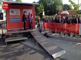 Time Trial Cyclist Snaps His Elbow Backwards When He Falls Off The Start Ramp