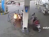 Biker Sets His Bike On Fire Dropping Gas Onto The Hot Engine