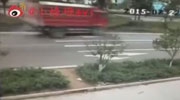 Oblivious Old Woman Trots Out In Front Of A Fast Moving Truck