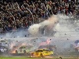 Nascar Driver Flips Over Racetrack Before Smashing Into Fence At 200mph