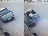 Biker Slams Face First Into The Back Of A Parked Truck