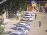 Idiot Throwing Rocks At A Car Gets Instant Karma