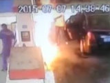 Driver Burned By Fire When Spraying Fuel At Gas Station Attendant