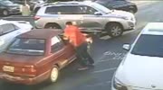 employee being nearly run over as he tried to stop a robbery