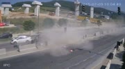 Car totally destroyed in accident with truck