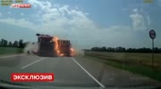 two trucks crash and explode