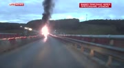 truck destroys 6 cars and burns