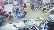 Customer With His Hands On His Head Gets His Nose Broke By Robber On The Way Out