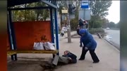 Drunk Guy Falls And Gets Beaten By Old Lady!