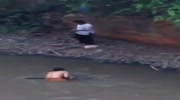 thief tries to escape justice in the river
