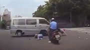 Slow Rider Scooter Rider Slides On His Face After Hard Impact