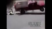 Old video, Spectacular truck overturns with People in back,