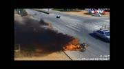 Motorbike Catches Fire after Crashing into Sedan