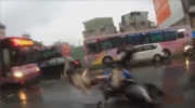 Scooter Riders Collide When One Ignores The Rules Of The Road
