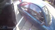 Motorcycle Crashes Into Car and the rider never falls down